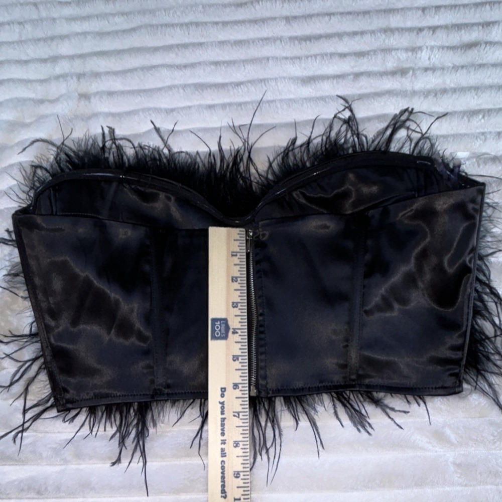 NovaLuxe Black Feather Strapless Bustier Corset Top Size L - Picture 6 of 16